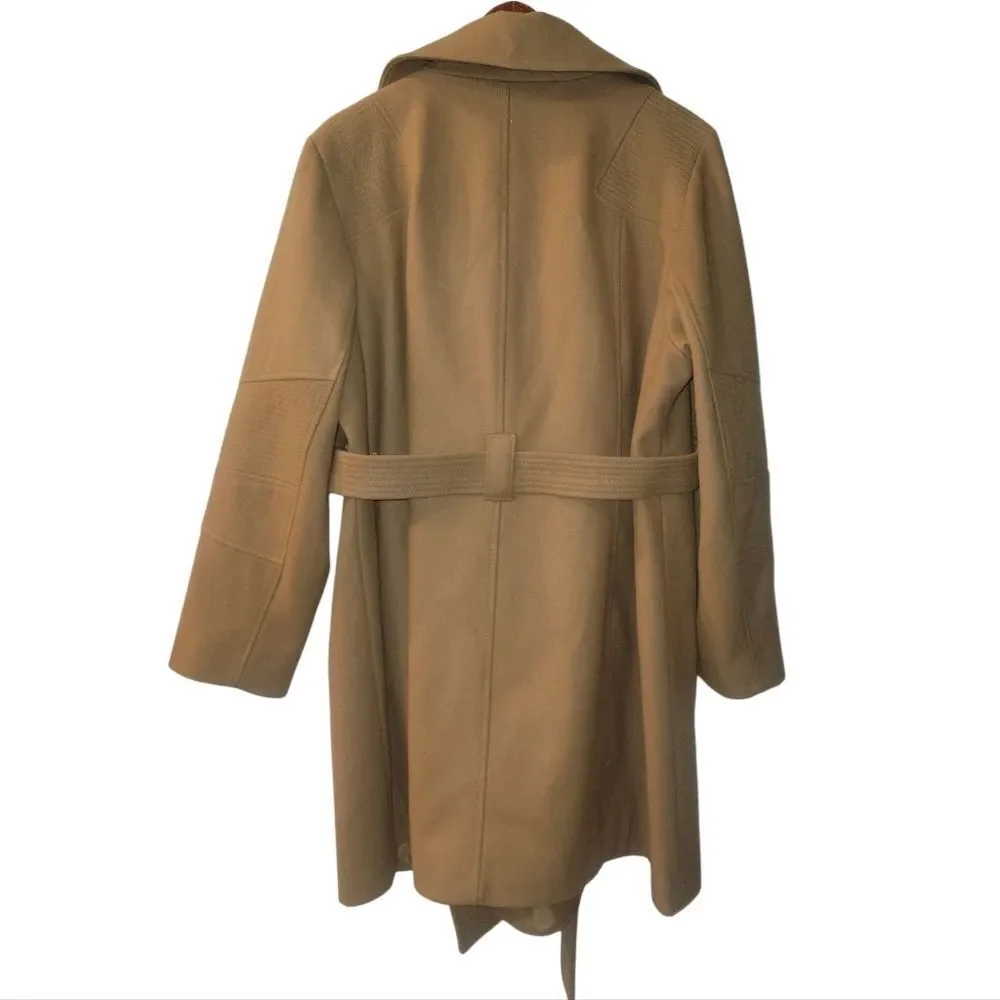 Michael Michael Kors Asymmetrical Trench Belted Wrap Camel Wool Walker Coat 2X